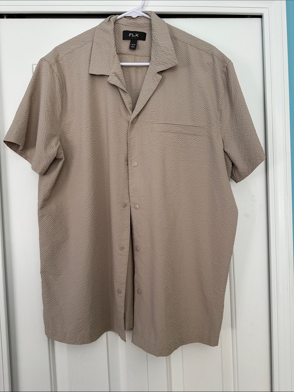 FLX Men's Short-Sleeve Button-Down Shirt in Taupe